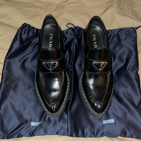 Prada Shoes - Prada Sharp brushed leather loafers sz 37.5